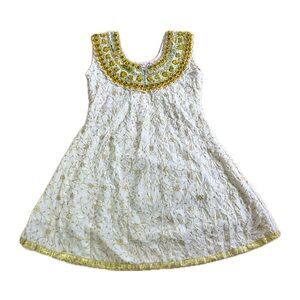 Kpong Girls Dress Size 26 (5/6) White Gold Embroidered Indian Boho Sleeveless